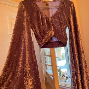 Dolls kill bell sleeve velvet purple crop top